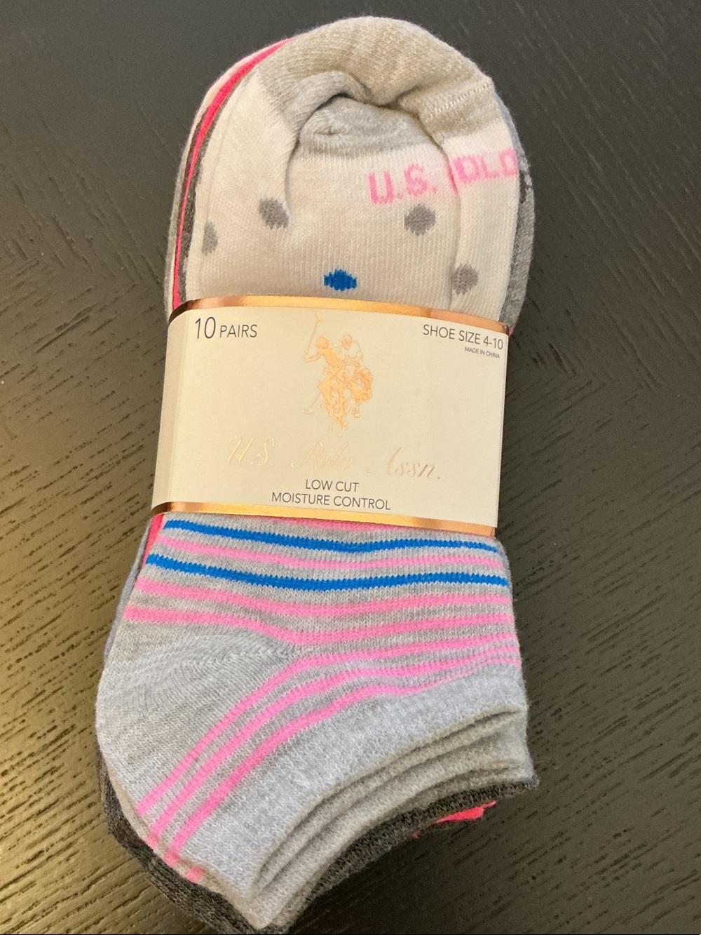 U.S. Polo Assn. Low Cut Athletic Socks - Gray, Pink & Blue (10 Pairs)